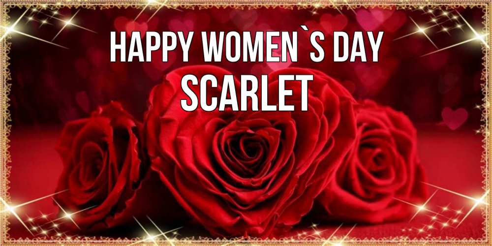Greetings card с именем, Scarlet happy women`s day три красные розы Greetings with text for free download 